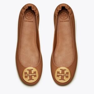 Tory Burch Minnie Travel Ballet Flat | Royal Tan/Gold | Size 7